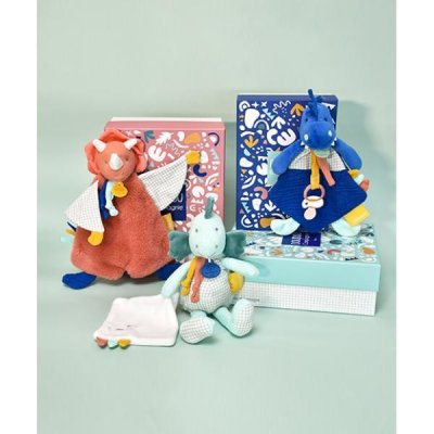 DouDou et Compagnie Paris hračka s úchytem na dudlík dinosaurus modrý 23 cm – Sleviste.cz