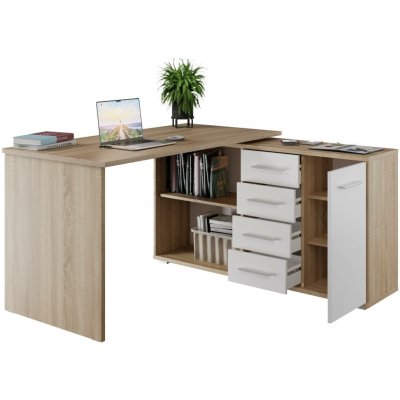 Nejlevnější nábytek Rohový psací stůl NEJBY GIANNI, pravý, dub sonoma/bílý – Zboží Dáma