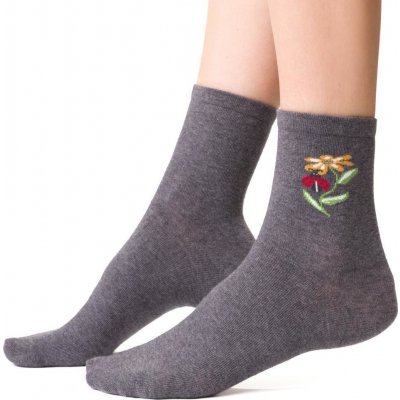 Steven dámské ponožky s potiskem art.099 dp888 gray melange Tmavě šedé – Zboží Mobilmania