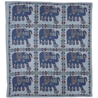 Sanu Babu přehoz na postel se slony vínovo-modrý tištěný patchwork 220 x 202 cm