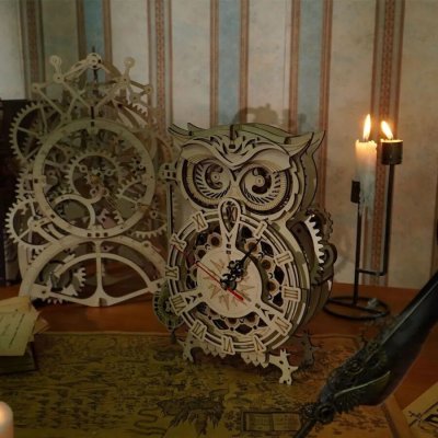 ROBOTIME Rokr 3D dřevěné puzzle Stolní hodiny s časovačem Sova 161 ks – Zboží Dáma