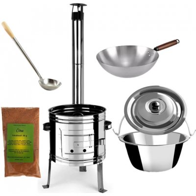 Green home Nerezový kotlík 10 L (0,8 mm), Green hom nerezová kotlina 31 INOX, Čina Wok 32 cm + sladkokyselá směs - koření na čínu 50 g, Nerezová naběračka 250 ml – Zboží Dáma