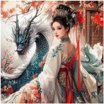 Norimpex Diamantový obrázek Dívka s drakem Japonsko 30 x 40 cm 2002561 – Zboží Mobilmania