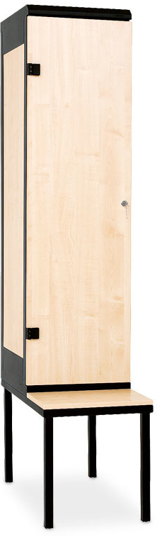 Triton 1-dveřová s lavičkou 1970 x 420 x 780 mm lamino javor mandal otočný uzávěr Ronis skelet kov šedá RAL 7035