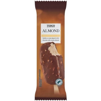 Tesco Mražený krém s rostlinným tukem vanilkový, v mléčné čokoládě s praženými kousky mandlí 120 ml – Hledejceny.cz