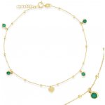Lillian Vassago Zlatý řetízek na nohu se smaragdy, kuličkami a srdcem LLV22-GBL012YS – Hledejceny.cz