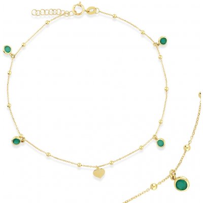 Lillian Vassago Zlatý řetízek na nohu se smaragdy, kuličkami a srdcem LLV22-GBL012YS – Hledejceny.cz