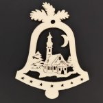 AMADEA Dřevěná ozdoba zvonek s kostelem 9 cm – Zboží Dáma