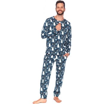 Lesní medvěd pánské pyžamo dlouhé propínací modré