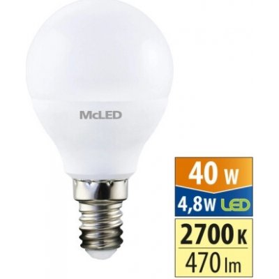 McLED LED žárovka E14 P45 4,8W 40W teplá bílá 2700K – Zboží Živě