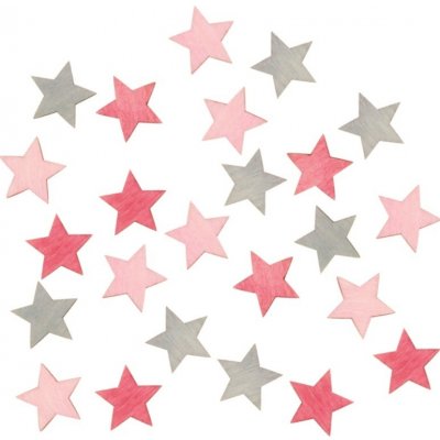 Dřevěné hvězdy růžové a šedé 2 cm 24 ks