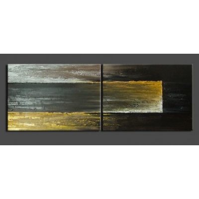 Vícedílné obrazy - Nočním tichem 2x 50x40cm Dvoudílný ručně malovaný obrazový set. Abstraktní obraz laděný do tmavých barev, prosvětlený lesklou žlutou. Obraz je malován olejovými barvami na plátno, v