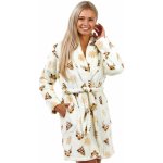 Huňatý župan s límcem pro ženy na kojení s jeleny sněhové vločky a Vánoce 1Z1429 béžová – Zboží Dáma