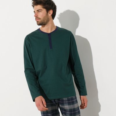 Blancheporte pyžamové tričko s tuniským výstřihem na knoflíky a dlouhými rukávy zelené – Zboží Mobilmania