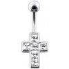 Piercing Šperky4U stříbrný piercing do pupíku křížek BP01015-C