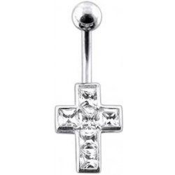 Šperky4U stříbrný piercing do pupíku křížek BP01015-C