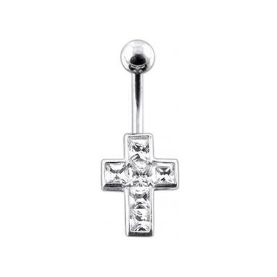 Šperky4U stříbrný piercing do pupíku křížek BP01015-C – Zboží Mobilmania