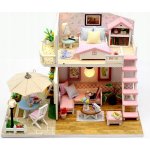 Aga Domeček pro panenky dvoupatrový dřevěný model k sestavení LED diody – Zboží Dáma