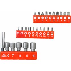 hroty, sada 26ks, 3x - ,4x PH ,3x PZ ,4x HEX ,6 x T ,5x nást.hl.