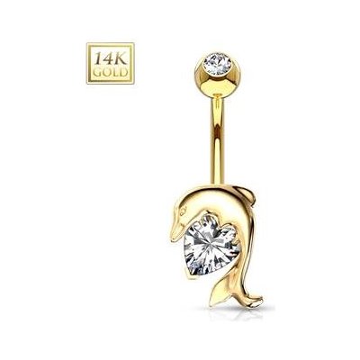 Šperky4U zlatý piercing do pupíku delfín ZL01088-YG – Zboží Mobilmania
