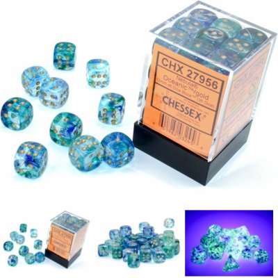 Sada 36 kostek Chessex Nebula 12mm d6 Oceanic/gold Luminary Dice Block – Zboží Živě