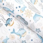 Dětská bavlněná látka/plátno Sandra SA-442 Mořský svět modrý na bílém - šířka 160 cm – Zboží Mobilmania