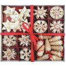 Vánoční dekorace Slaměné dekorace v dřevěné krabičce se čtverci 56ks