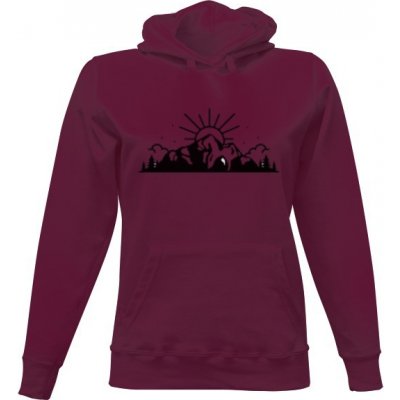 Dámká mikina s kapucí s potiskem dámská mikina s motivem hor dámské Vínová – Zboží Dáma