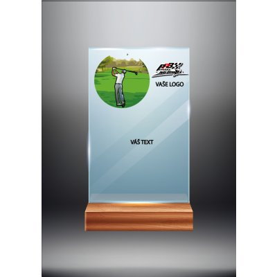 Skleněná trofej na dřevěném podstavci | Golf Výška: 17 cm – Zboží Mobilmania