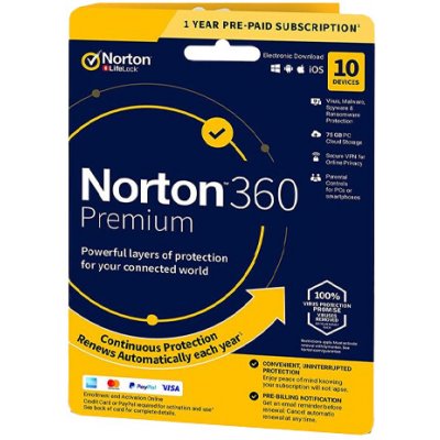 NORTON 360 PREMIUM 75GB + VPN 10 zařízení 12 měsíců – Zboží Živě
