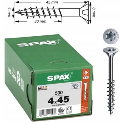 SPAX 0191010400455 šroub do dřeva 4 mm 45 mm T-STAR plus ocel WIROX 500 ks – Hledejceny.cz