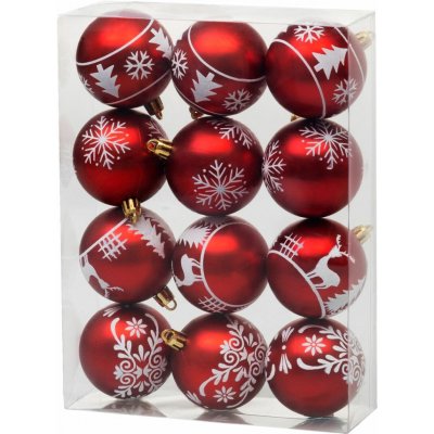 MagicHome MagicHome Vianoce Koule Vánoce, 12 ks, 6 cm, červené s bílým ornamentem, na vánoční stromeček – Zboží Dáma