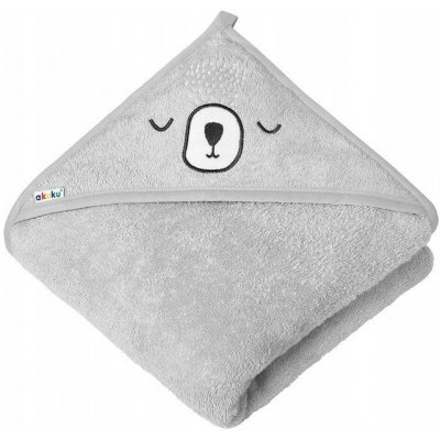 Akuku Osuška s kapucou Medvěd šedá 100 x 100 cm – Zboží Dáma
