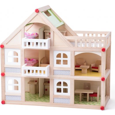 Woody Domeček dvoupatrový s balkonem a příslušentsvím – Zboží Mobilmania