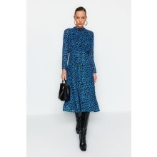 Trendyol Tkané šaty Trendyol Blue Midi Leopard vzor modrá 8683048974605