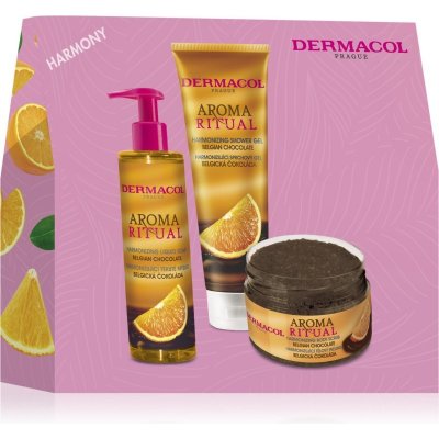 Dermacol Aroma Ritual Belgian Chocolate sprchový gel 250 ml + mýdlo na ruce 250 ml + tělový peeling 200 g dárková sada – Zboží Mobilmania