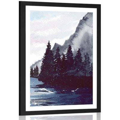 Plakát s paspartou zimní kreslená krajina - 20x30 silver – Hledejceny.cz