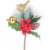 Vánoční dekorace MagicHome Vetvička Vianoce, s vtáčikom, červeno - zlatá, 16 cm