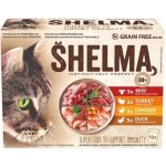 Shelma Cat kuřecí hovězí losos treska 12 x 85 g – Sleviste.cz