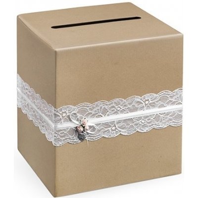 Svatební box na přání hnědý s krajkou a srdíčkem