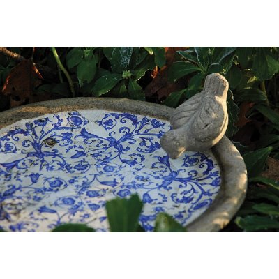 Esschert Design Ptačí koupel krmítko modrobílá keramika AGED CERAMIC 34 cm – Zboží Dáma