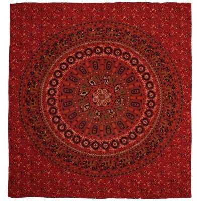 BOB Batik přehoz na postel indický Květy a sloni červený bavlna King size Dvoulůžko 225 x 200 cm