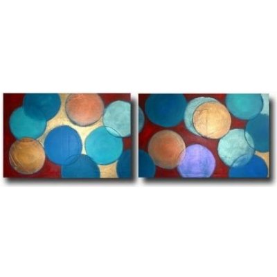 Vícedílné obrazy - Modré kruhy I. 2x 50x30cm Dvoudílný ručně malovaný obrazový set. Abstraktní motiv v modrých tónech, zvýrazněný tmavým podkladem. Obraz je malován olejovými barvami na plátno, vypnut – Zboží Mobilmania