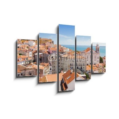 Obraz 5D pětidílný - 150 x 100 cm - Panoramic of Alfama rooftops, Lisboa, Portugal Panoramatické střechy Alfama, Lisboa, Portugalsko – Hledejceny.cz