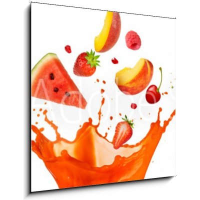 Obraz 1D - 50 x 50 cm - mixed fruit falling into juices splashing on white background smíšené ovoce spadající do šťávy stříkající na bílém pozadí – Zboží Mobilmania