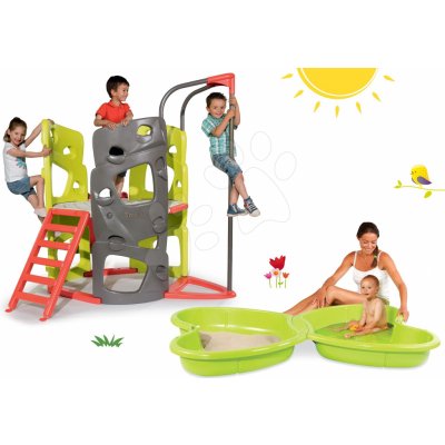 Smoby Set preliezačka Multi-Activity Tower na šplhanie so šmykľavkou+pieskovisko Motýľ s vodotryskom 2*95 l SM840201-3 – Zboží Mobilmania