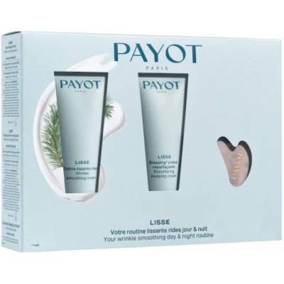 Payot Lisse Sleeping Creme Resurfacante vyhlazující a regenerační noční krém proti vráskám 30 ml + Lisse Creme Lissante Rides vyhlazující denní krém proti vráskám 30 ml + Gua Sha dárková sada