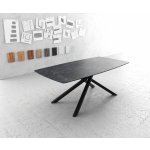 DELIFE Jídelní stůl Edge zaoblená 200x100cm Laminam® keramika šedá podnož křížová černá – Zboží Mobilmania