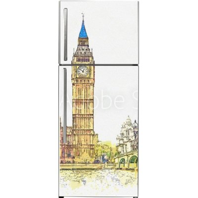 WEBLUX 250660877 Samolepka na lednici fólie Watercolor sketch or illustration of a beautiful view of the Big Ben and the Houses of Parliament in London in the UK Akvare rozměry 80 x 200 cm – Zboží Mobilmania