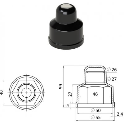 Kovoinox Krytka plastová na matice a šrouby M27, prodloužená, černá – Hledejceny.cz
